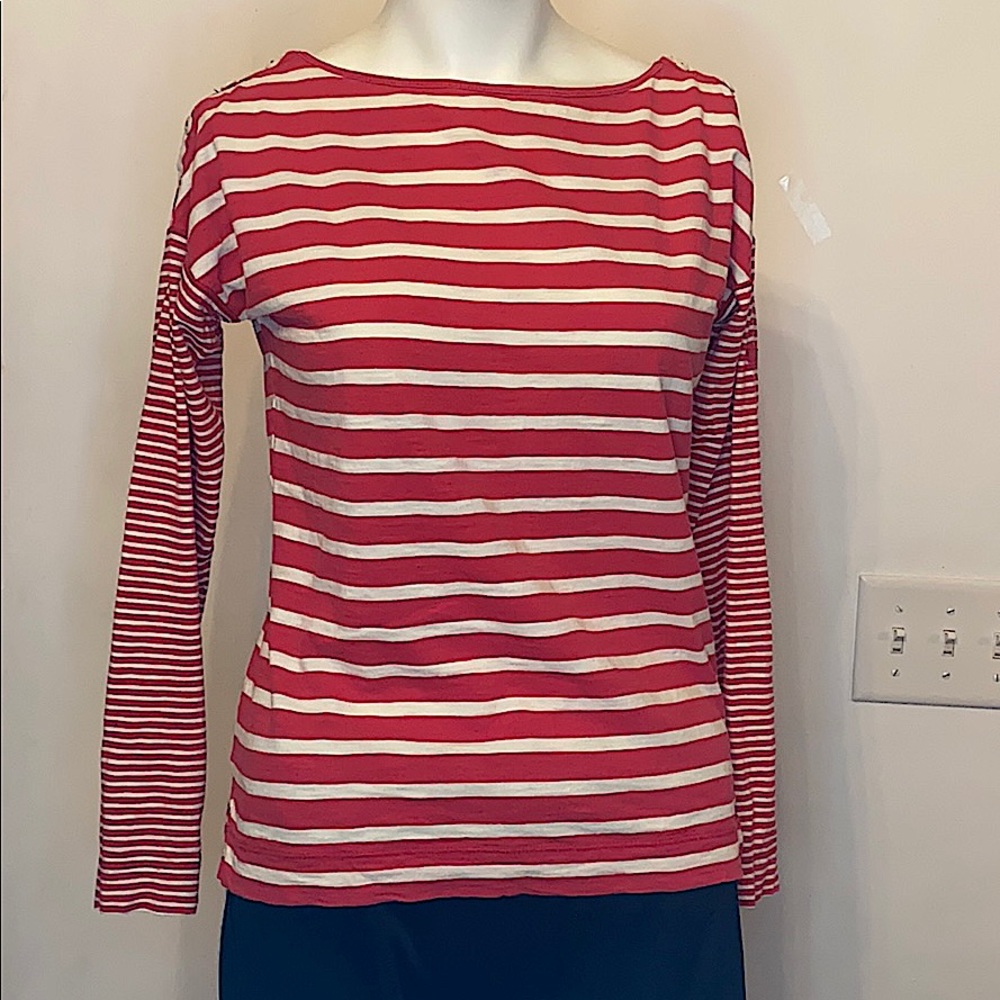 Ralph Lauren | Women’s Long Sleeve Top | Red & White Striped, Size Small Petite